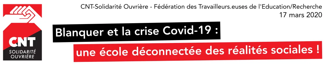 Coronavirus : communiqué de la fédération CNT-SO Éducation & Recherche