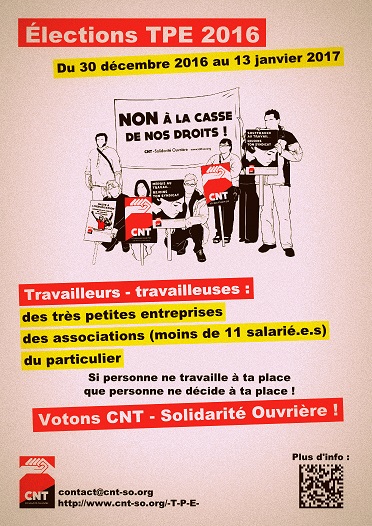 Élections TPE 2016 : pour une alternative syndicale, le vote CNT – Solidarité Ouvrière !